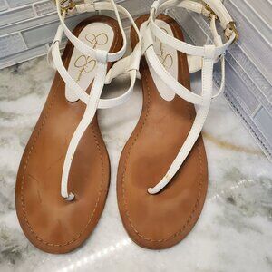 Jessica Simpson Thong Sandals White Leather Gold Hardware LIKE NEW